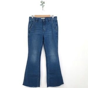 FREE PEOPLE High Rise Flare Jeans Raw Hem Size 29